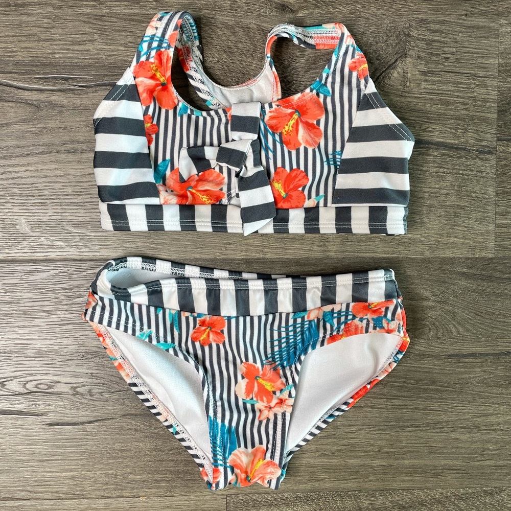 Art Class Stripe Tropical Girls Two Piece Swim